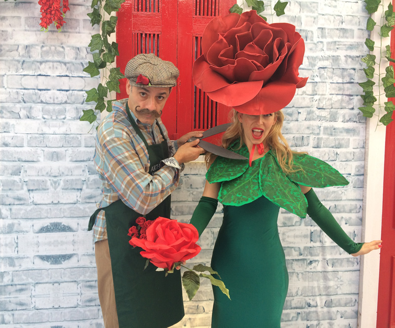 Comedy Gardener Arthur Bush & Miss Rose walkabout floral act to book 