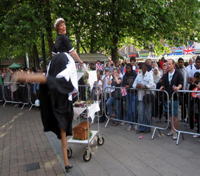 food themed entertainment - dancing comical tea lady musical trolley act hire