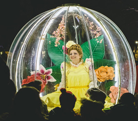 ENCHANTED FOREST THEMED ACTS TO HIRE - GLIDING FLOWER GLOBE -ACT LARGE SCALE ENTERTAINMENT - FESTIVALS PARADES, SHOPPING CENTRES