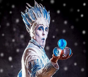 ICE KING CRYSTAL BALL JUGLLER TO HIRE - SPECTACULAR WINTER WONDERLAND THEMED JUGGLER HIRE UK