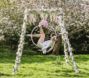 ENCHANTED WOODLAND THEMED ENTERTAINMENT - FLOATING FLORAL AERIALISTS - FREESTANDING OUTDOOR RIG FOR EVENT HIRE