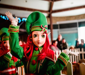 Christmas Entertainment - Cartoon Elves to hire - fun walkabout xmas entertainment UK