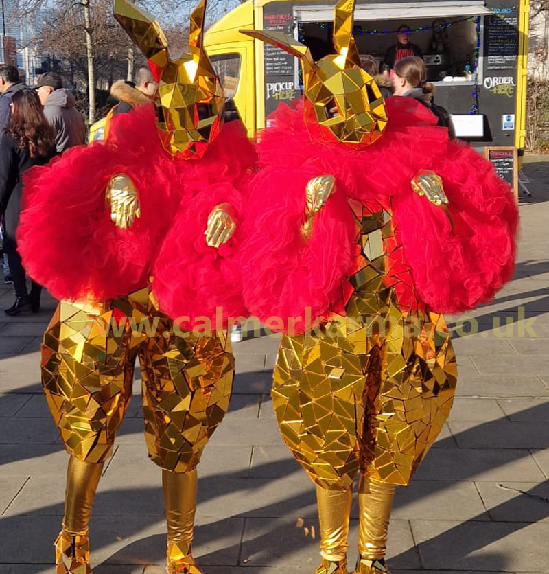 EASTER BUNNIES TO HIRE UK - EASTER ENTERTAINMENT - GOLDEN MIRROR BUNNY PERFORMERS