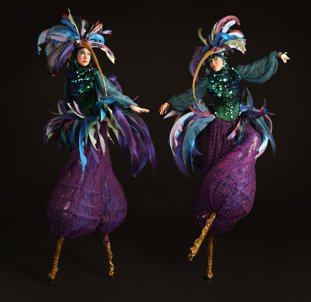 JUNGLE & RAINFOREST THEMED ENTERTAINMENT - THE VIOLET HUMMINGBIRD STILT WALKERS HIRE