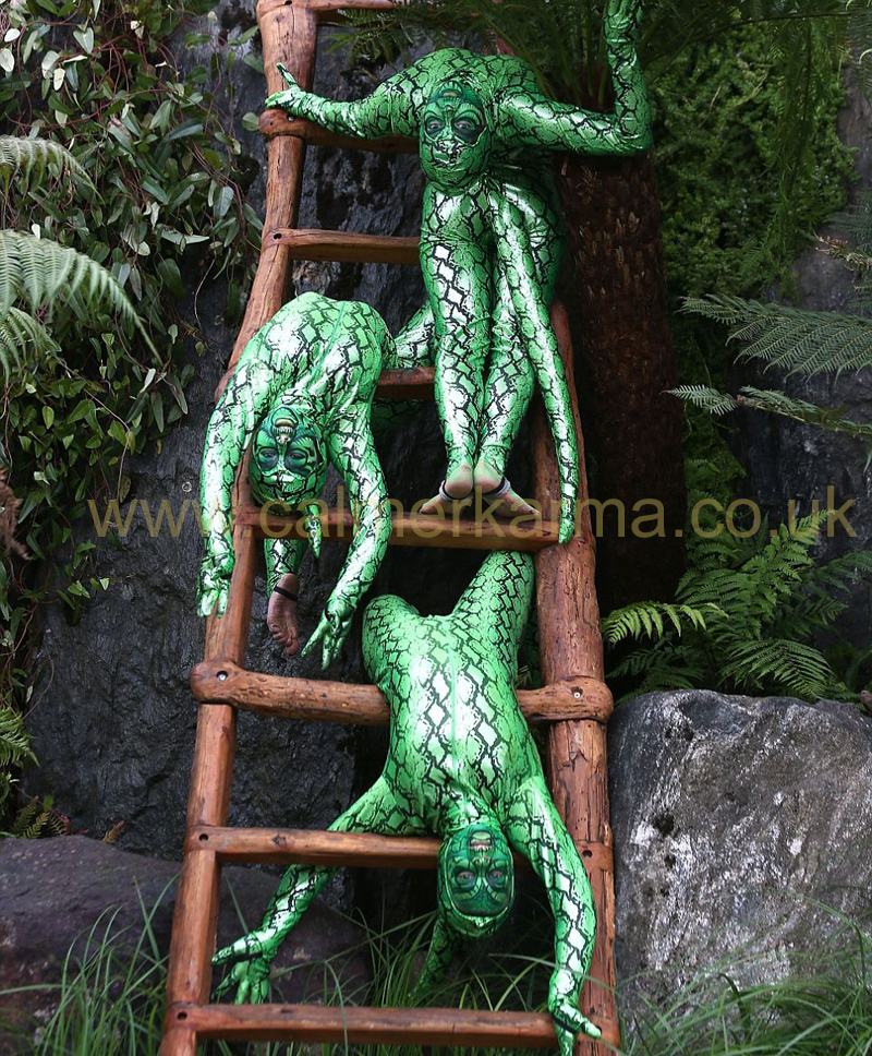 JUNGLE AND RAINFOREST THEMED ENTERTAINMENT - BESPOKE LIZARD CONTORTIONISTS TO HIRE UK