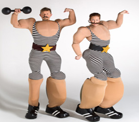 WEIGHTLIFTING THEMED STILTS - COMICAL INTERACTIVE SPORTS STILTS TO HIRE 