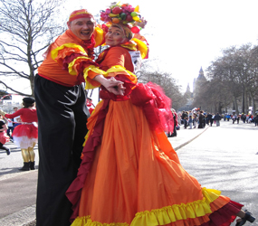 comedy latin dancer stilts - carnival themed stilts