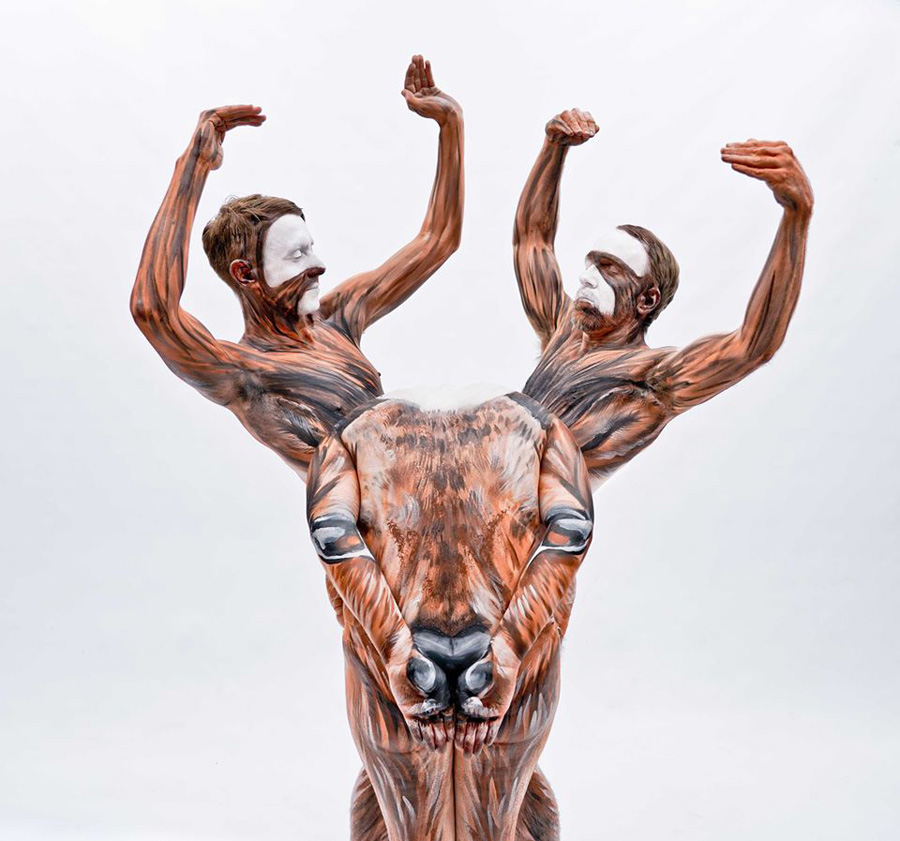 body painted living art -deer 