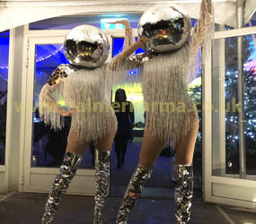 Winter wonderland xmas party entertainment - Mirror ball Shimmy dancers - mirror ball dancers to hire