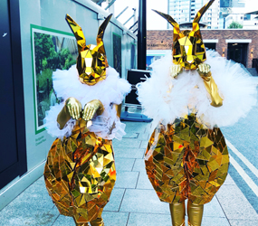  MIRROR BUNNIES act the Golden Carats  -Alice in wonderland white rabbit dancers hire